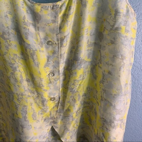 Cabi Whisper Button Back Silk Yellow Gray Tank Top - Picture 5 of 6